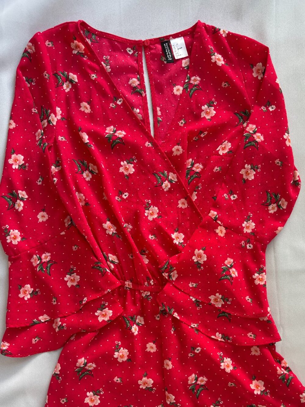 H&M Divided Red Floral Long Sleeve Wrap Romper Size 2
